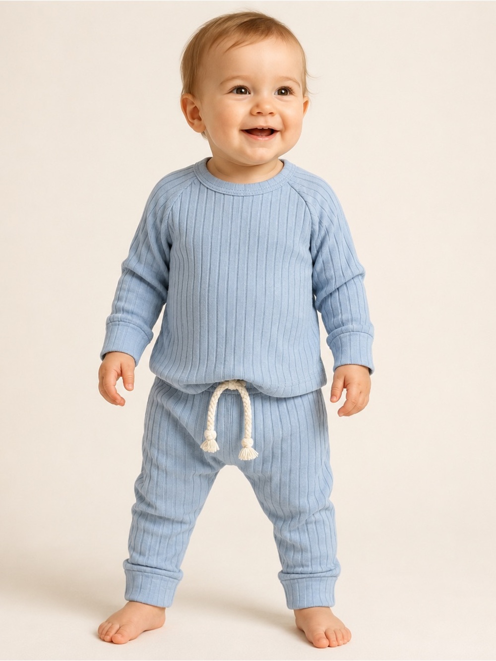 Little One Shop Baby Boy Blue Ribbed Lounge Set 6–12M Two Piece Outfit